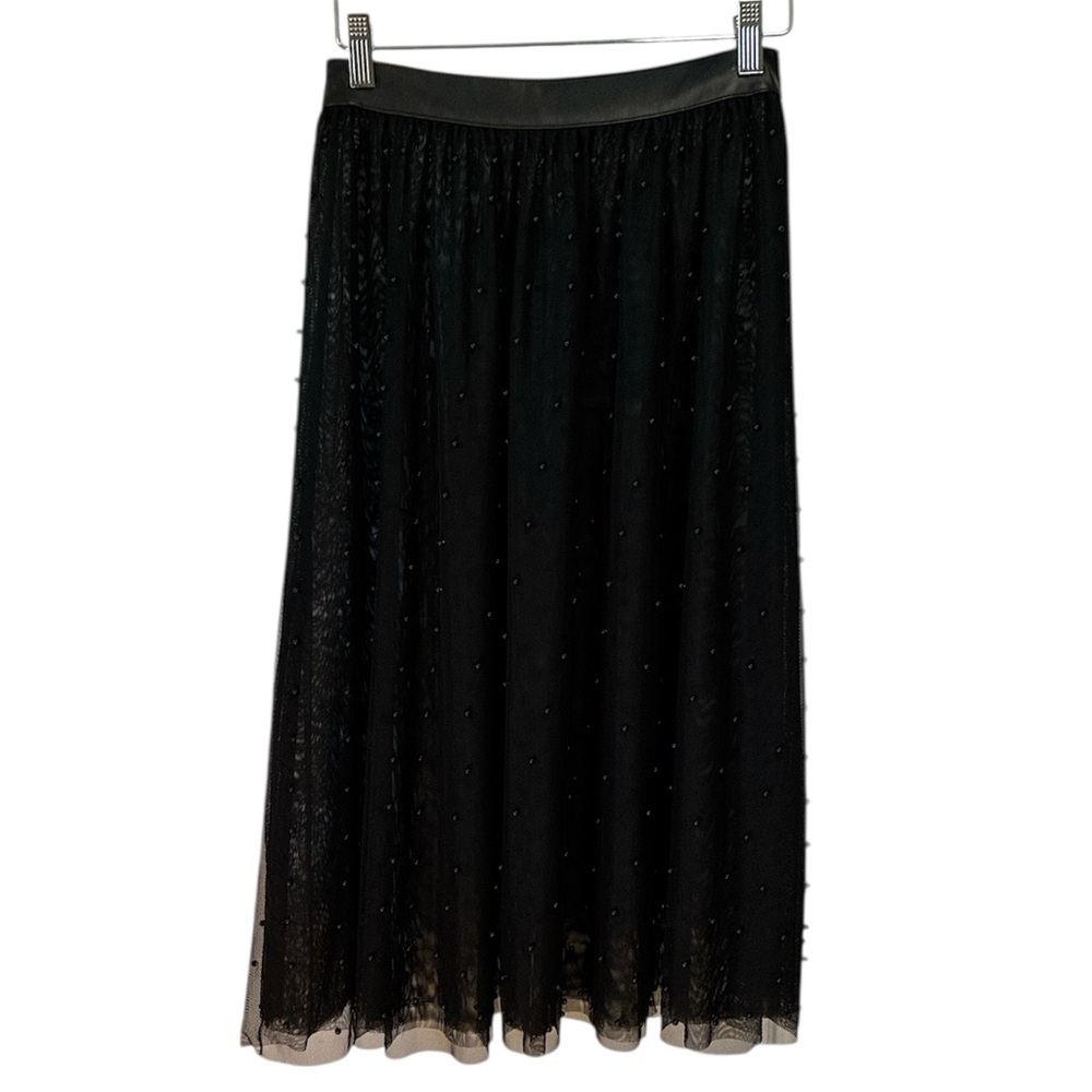 Victoria’s Secret Midi Skirt Tulle Pearl Embellished Sheer Whimsigoth Black Smll